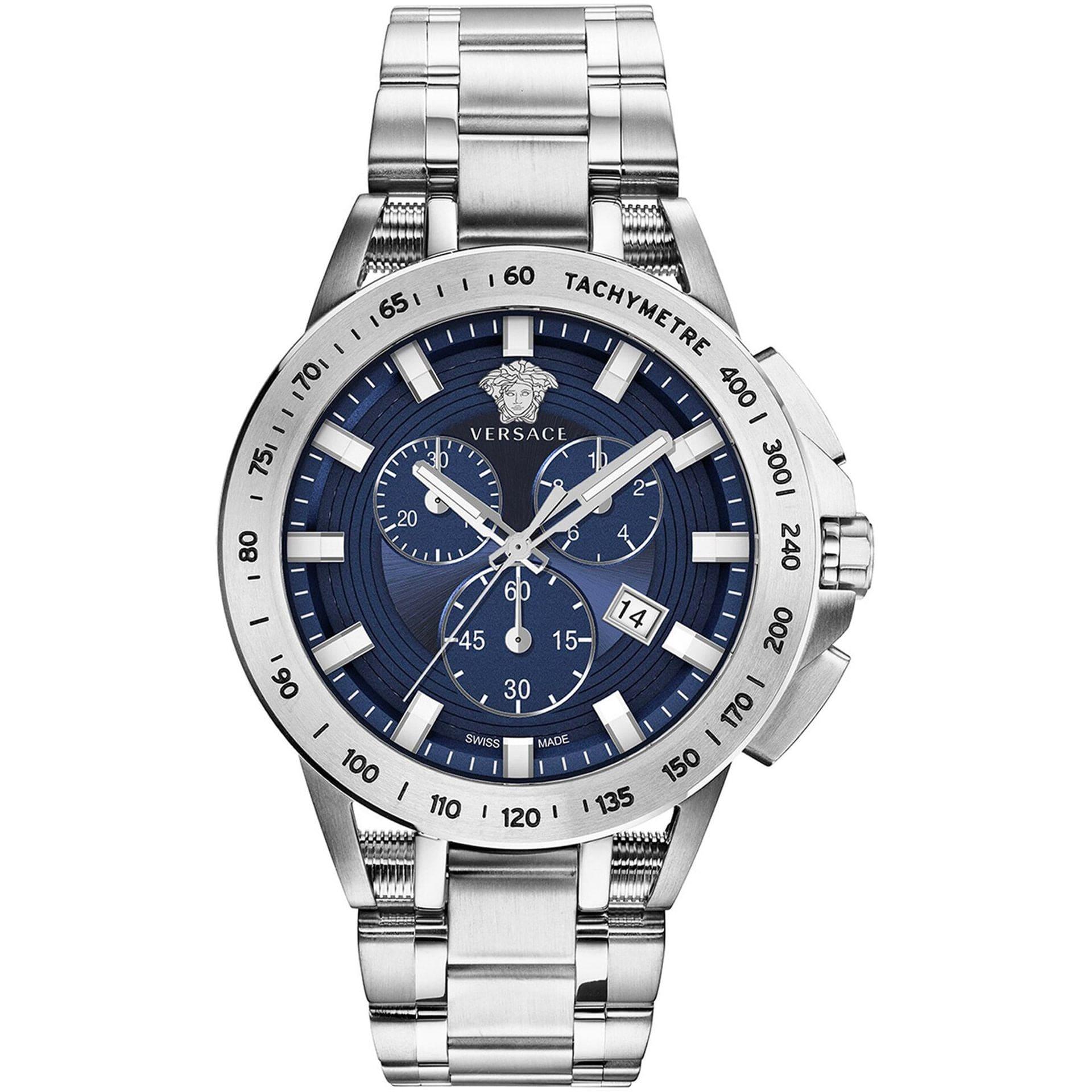 VERSACE Night Blue Dial on Silver Steel Watch