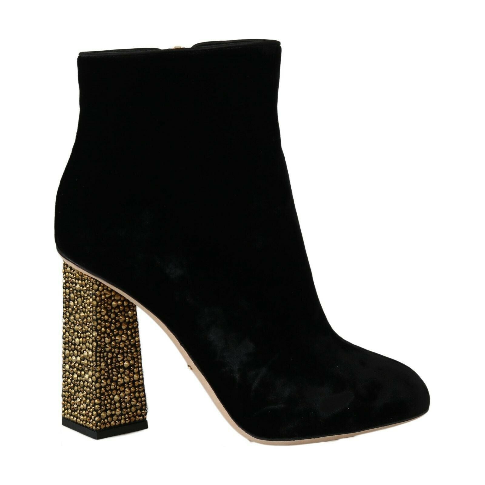 DOLCE & GABBANA Black Velvet Crystal Square Boots