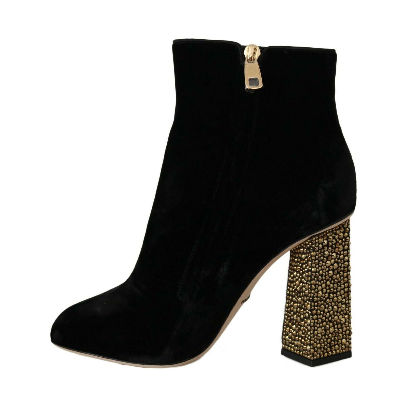 DOLCE & GABBANA Black Velvet Crystal Square Boots