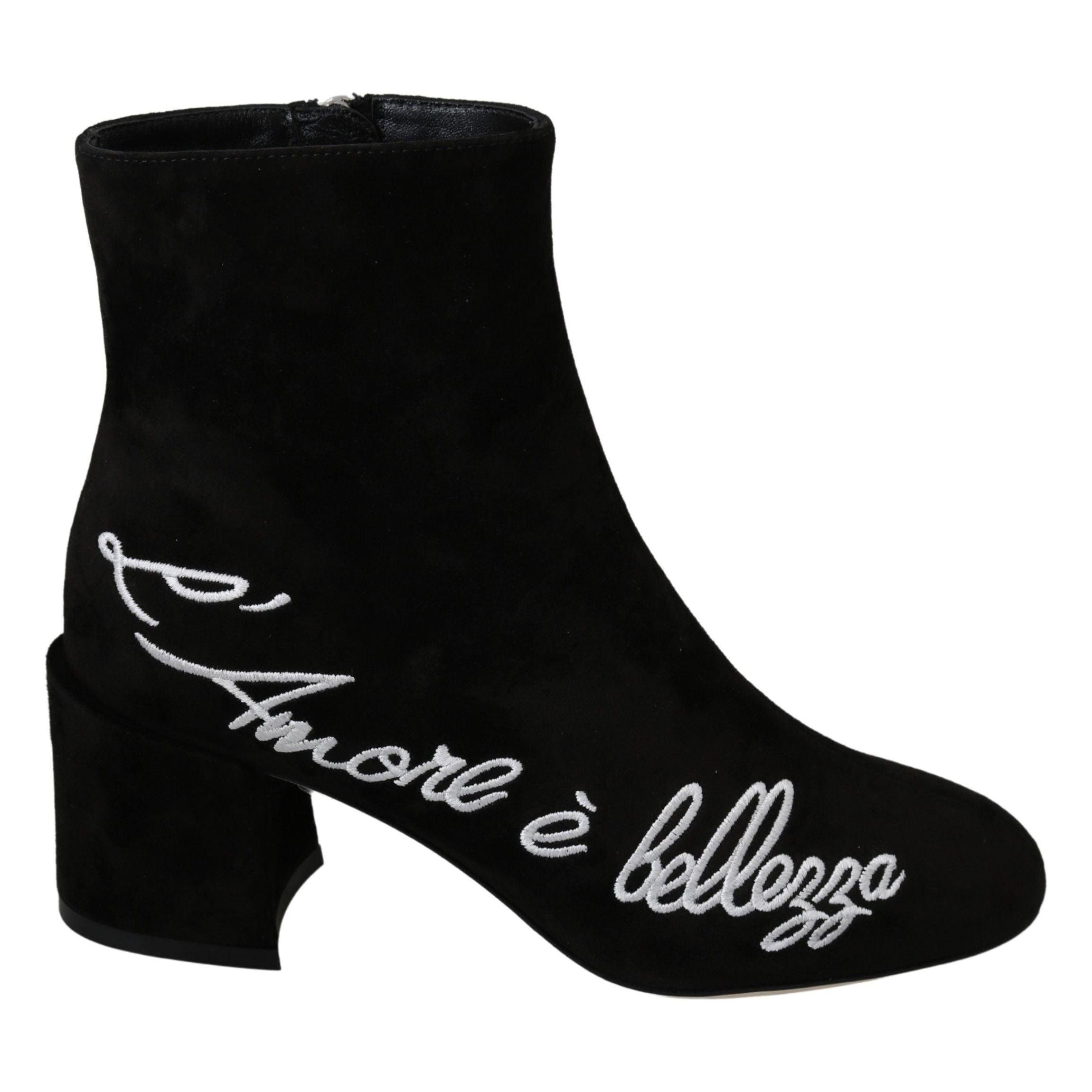 DOLCE & GABBANA Black Suede L'Amore E'Bellezza Boots