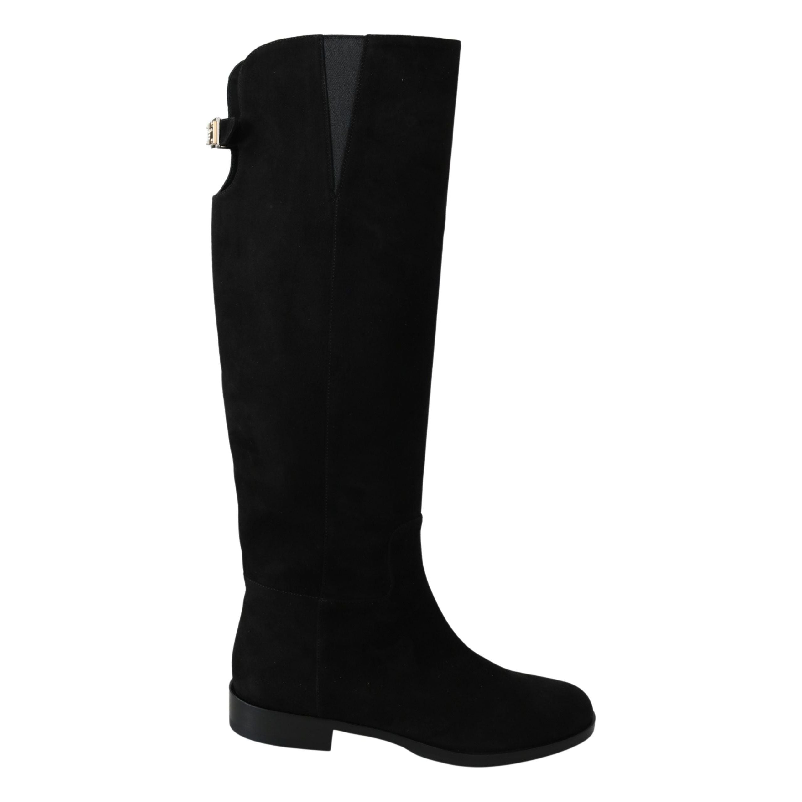 DOLCE & GABBANA Black Suede Knee High Flat Boots