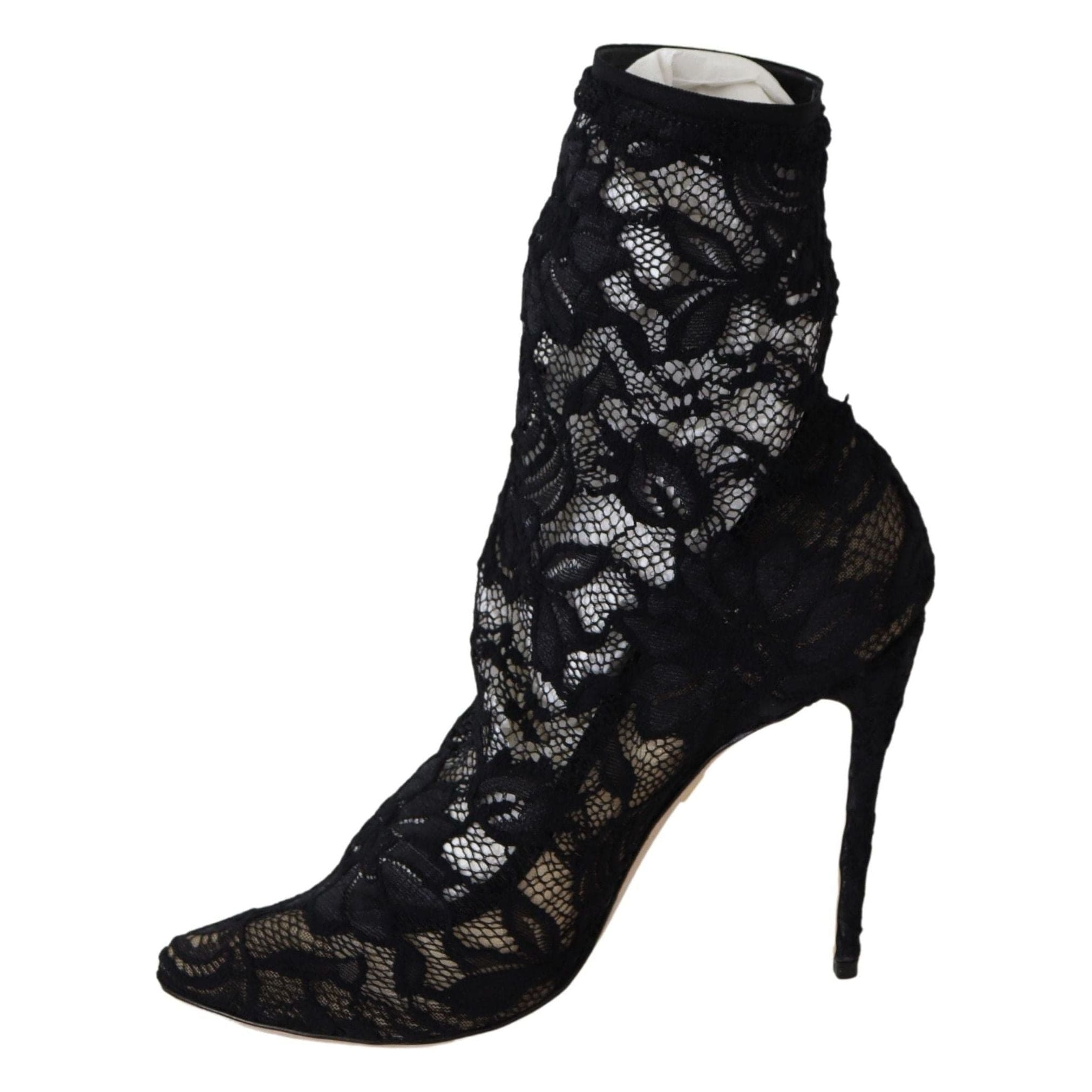 DOLCE & GABBANA Black Lace Taormina High Heel Boots