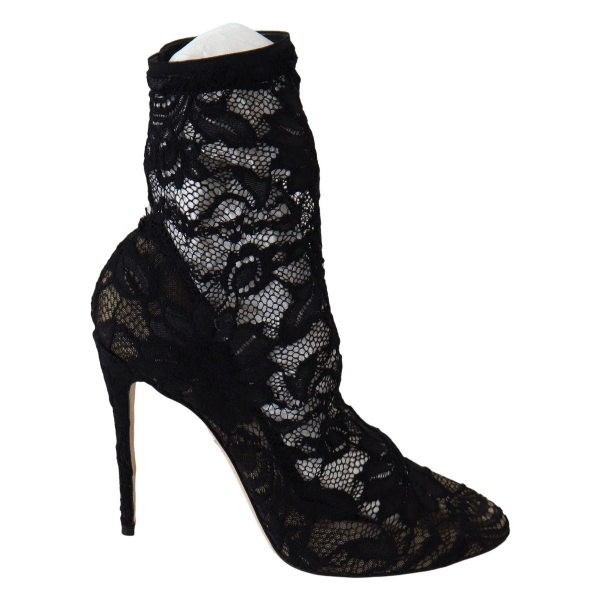 DOLCE & GABBANA Black Lace Taormina High Heel Boots