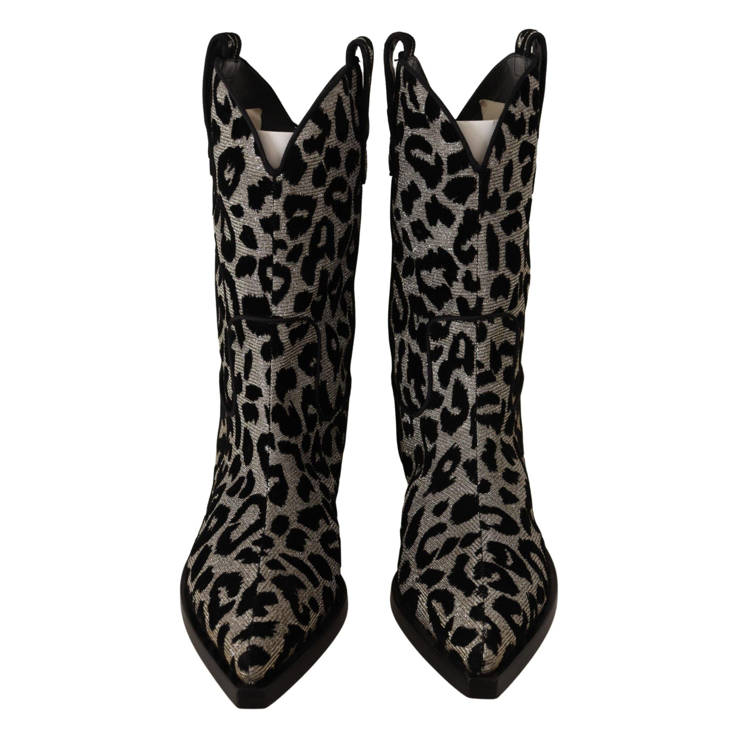 DOLCE & GABBANA Grey Black Leopard Cowboy Boots