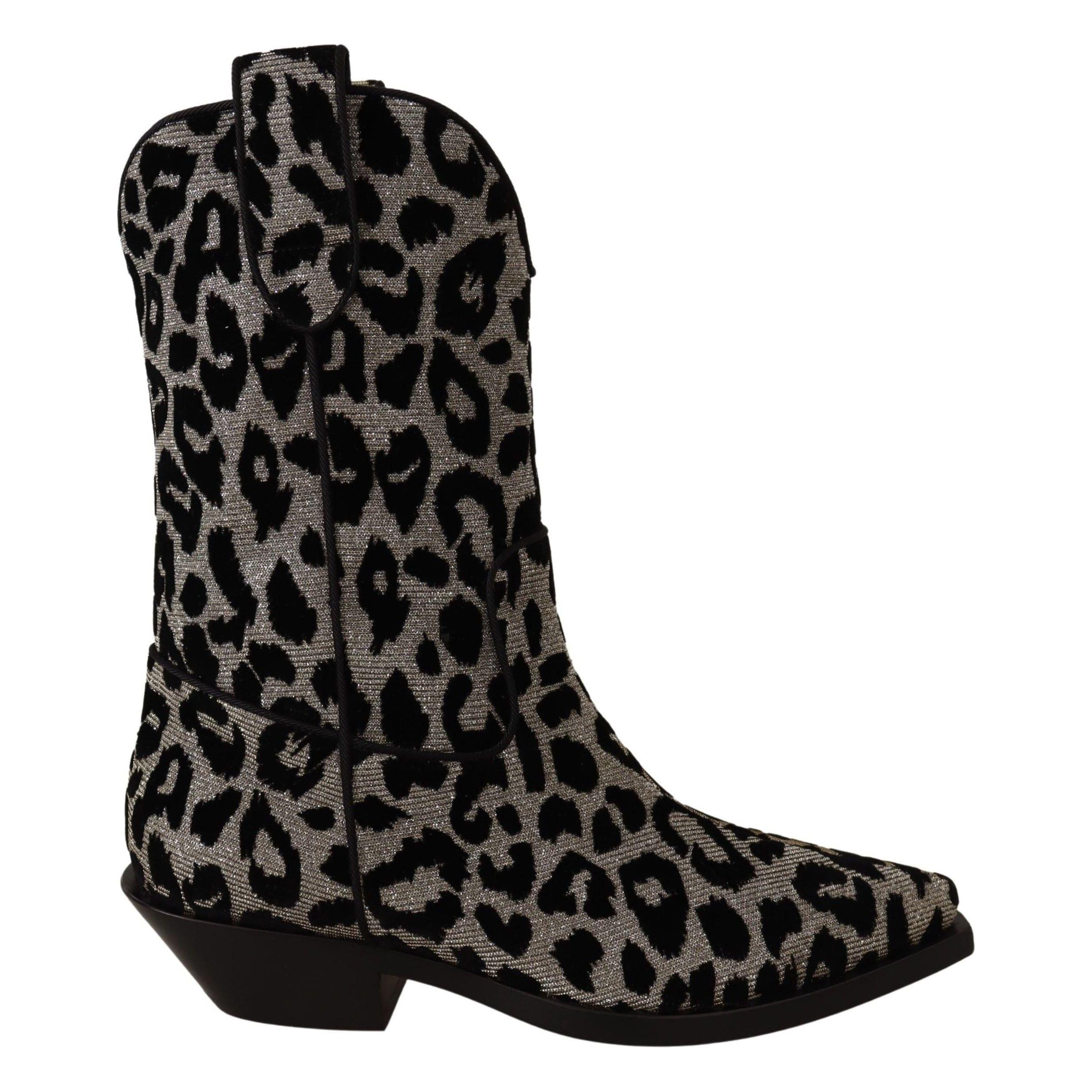 DOLCE & GABBANA Grey Black Leopard Cowboy Boots