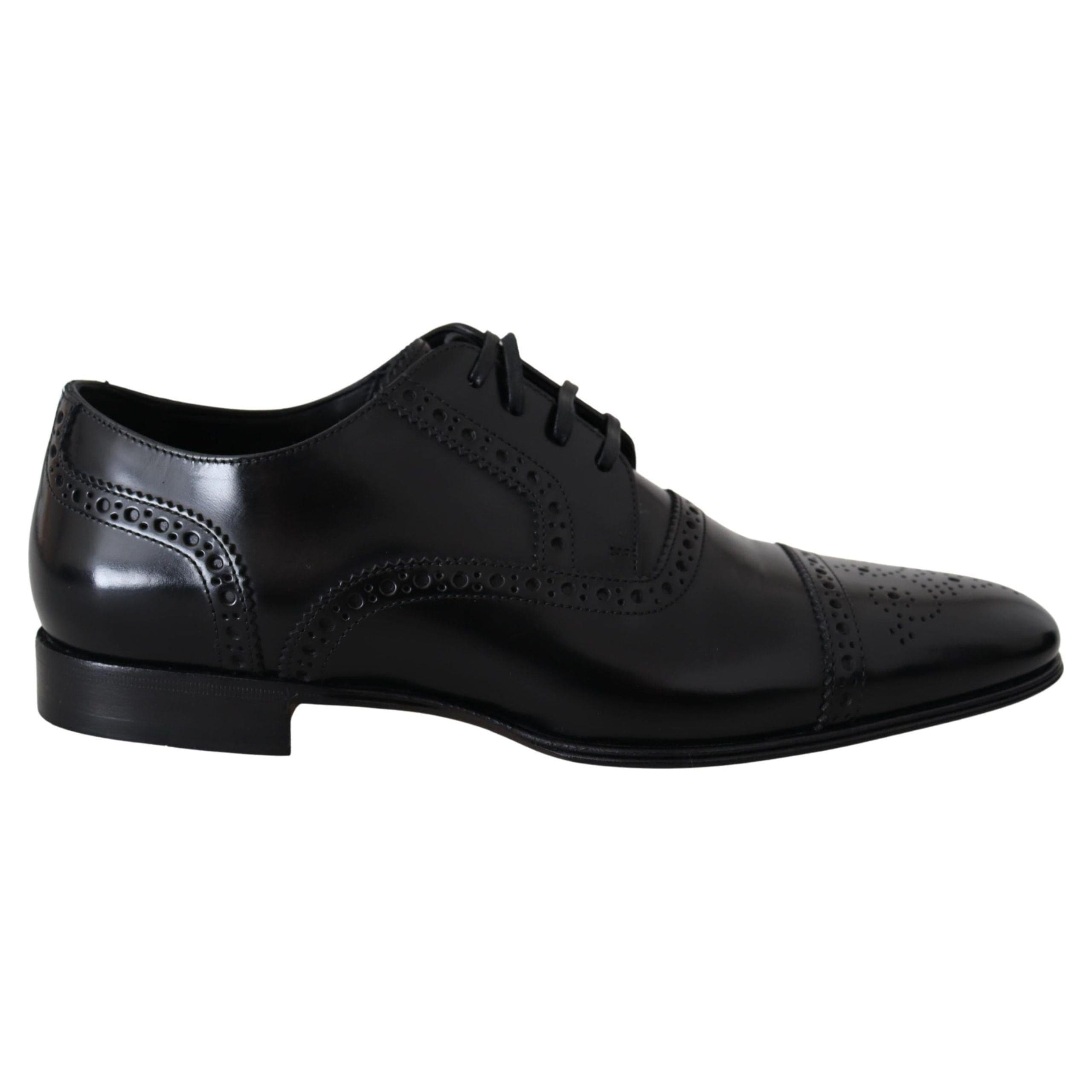 DOLCE & Gabbana Black Leather Men Derby Formal Loafers Shoes