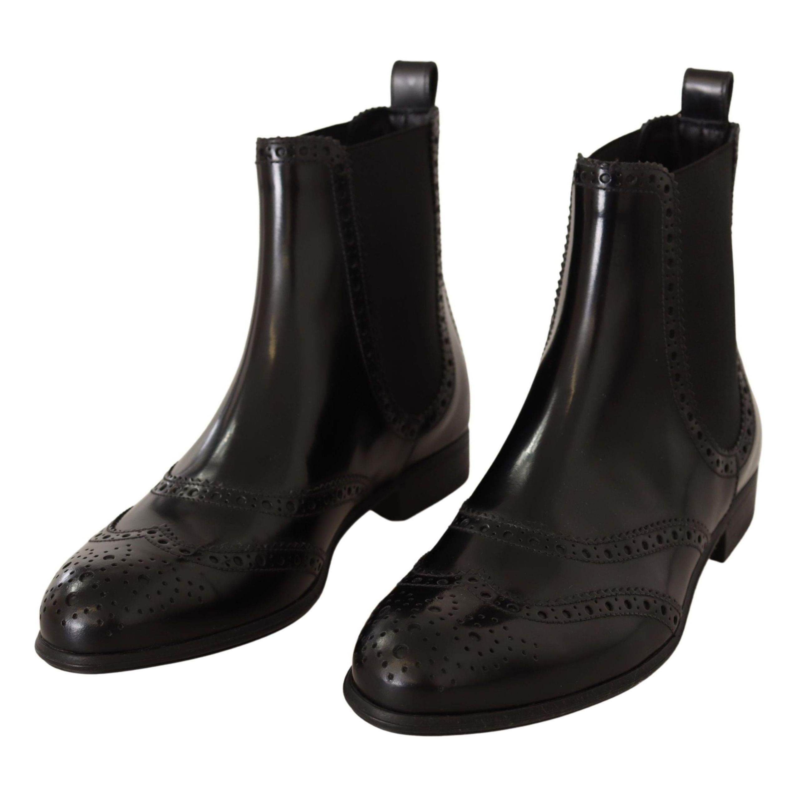 DOLCE & GABBANA Black Leather Ankle Boots