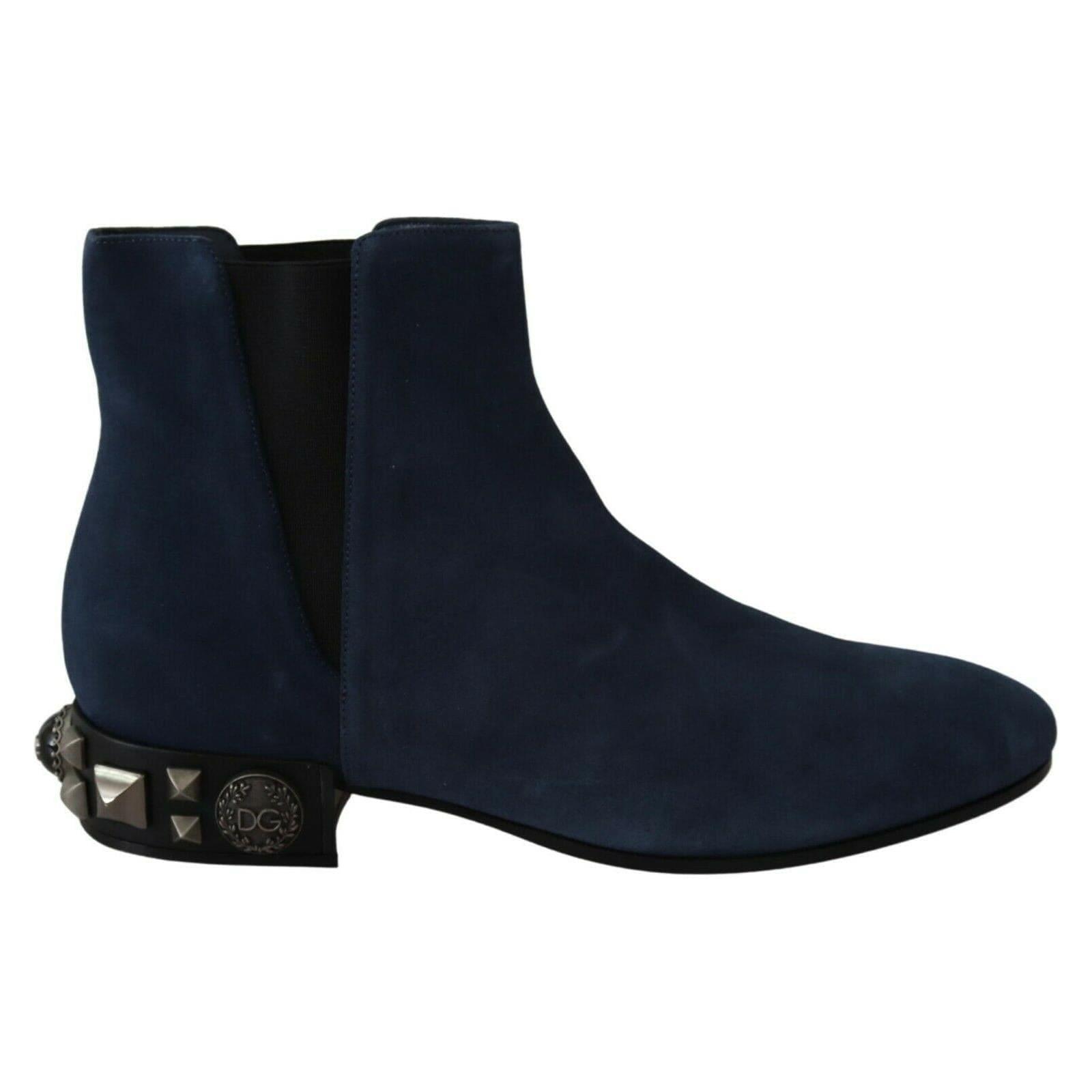 DOLCE & GABBANA Blue Suede Embellished Studded Boots