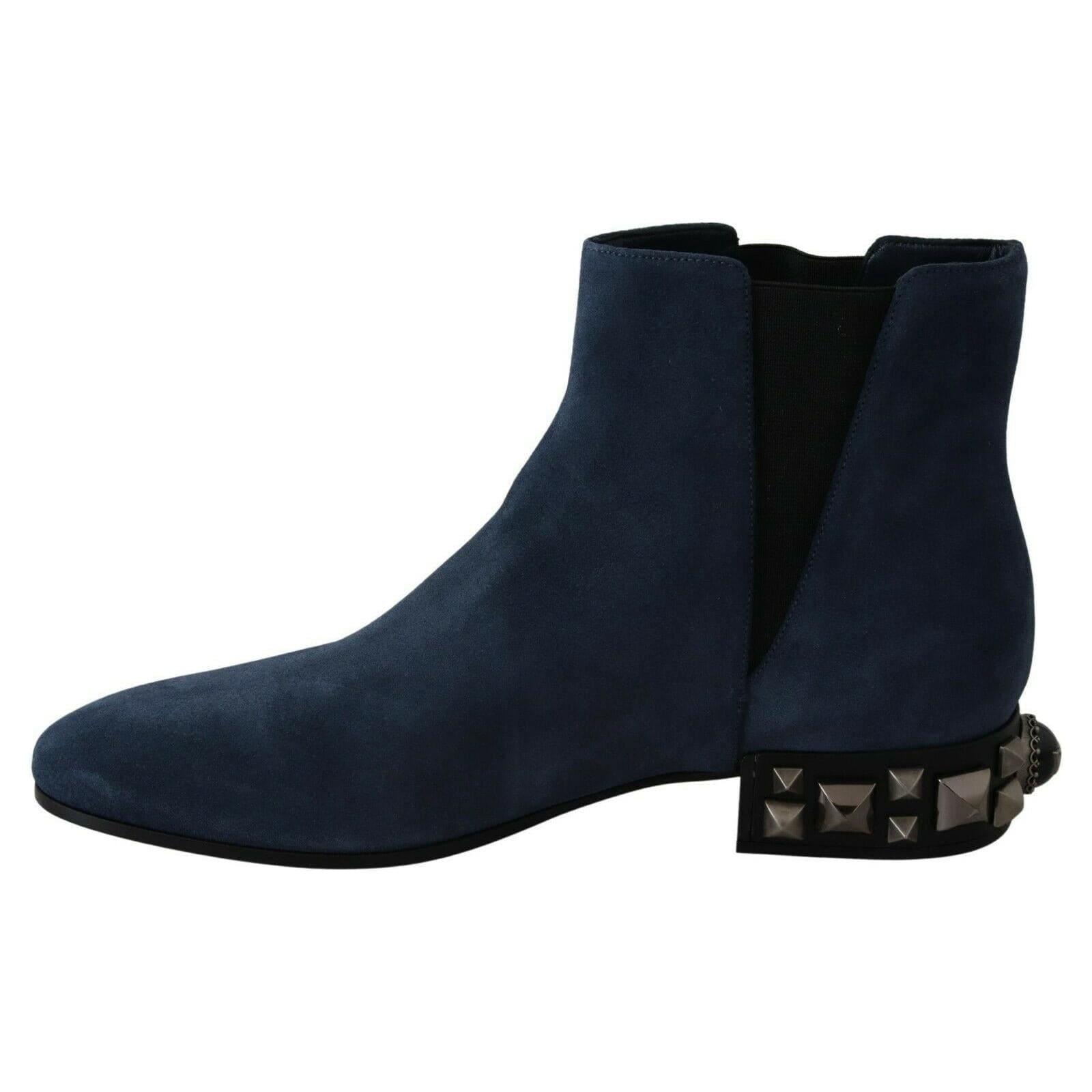 DOLCE & GABBANA Blue Suede Embellished Studded Boots