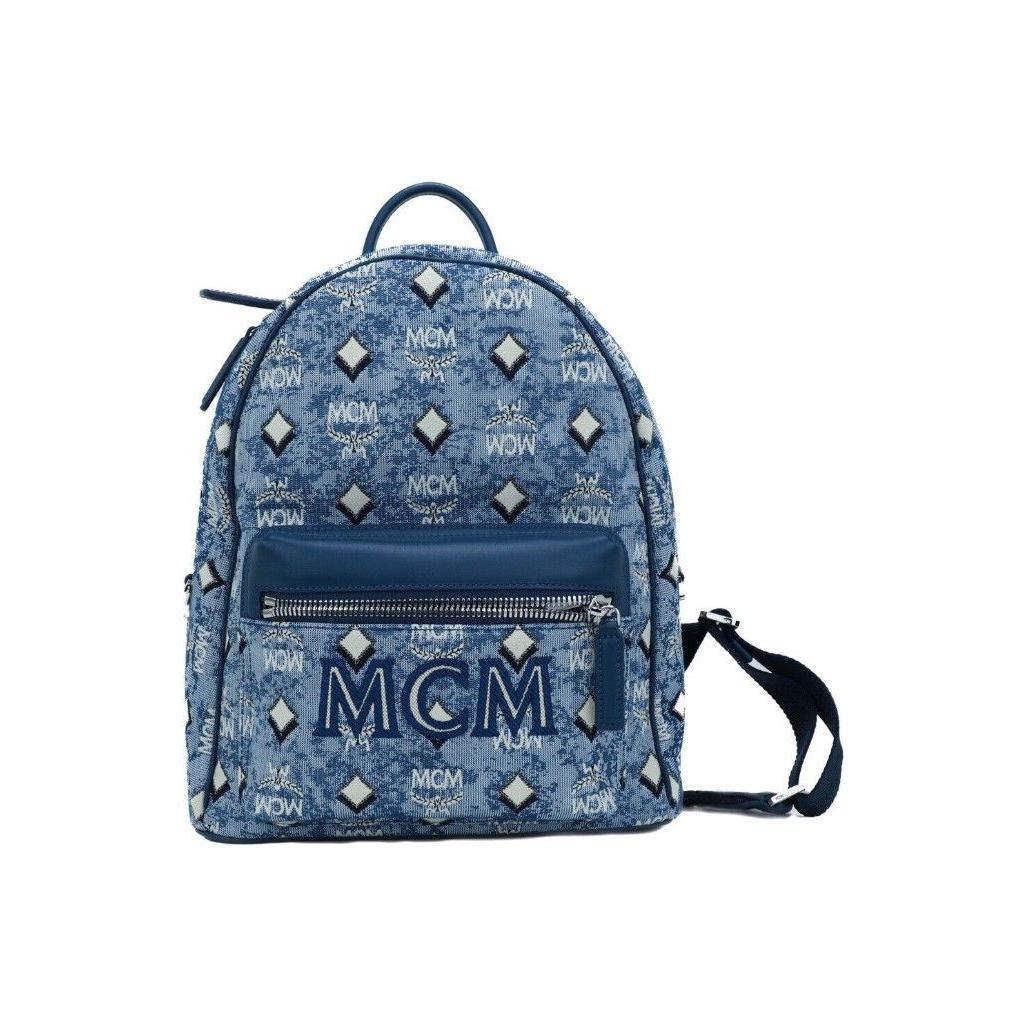 MCM Stark Small Blue Vintage Jacquard Monogram Logo Backpack