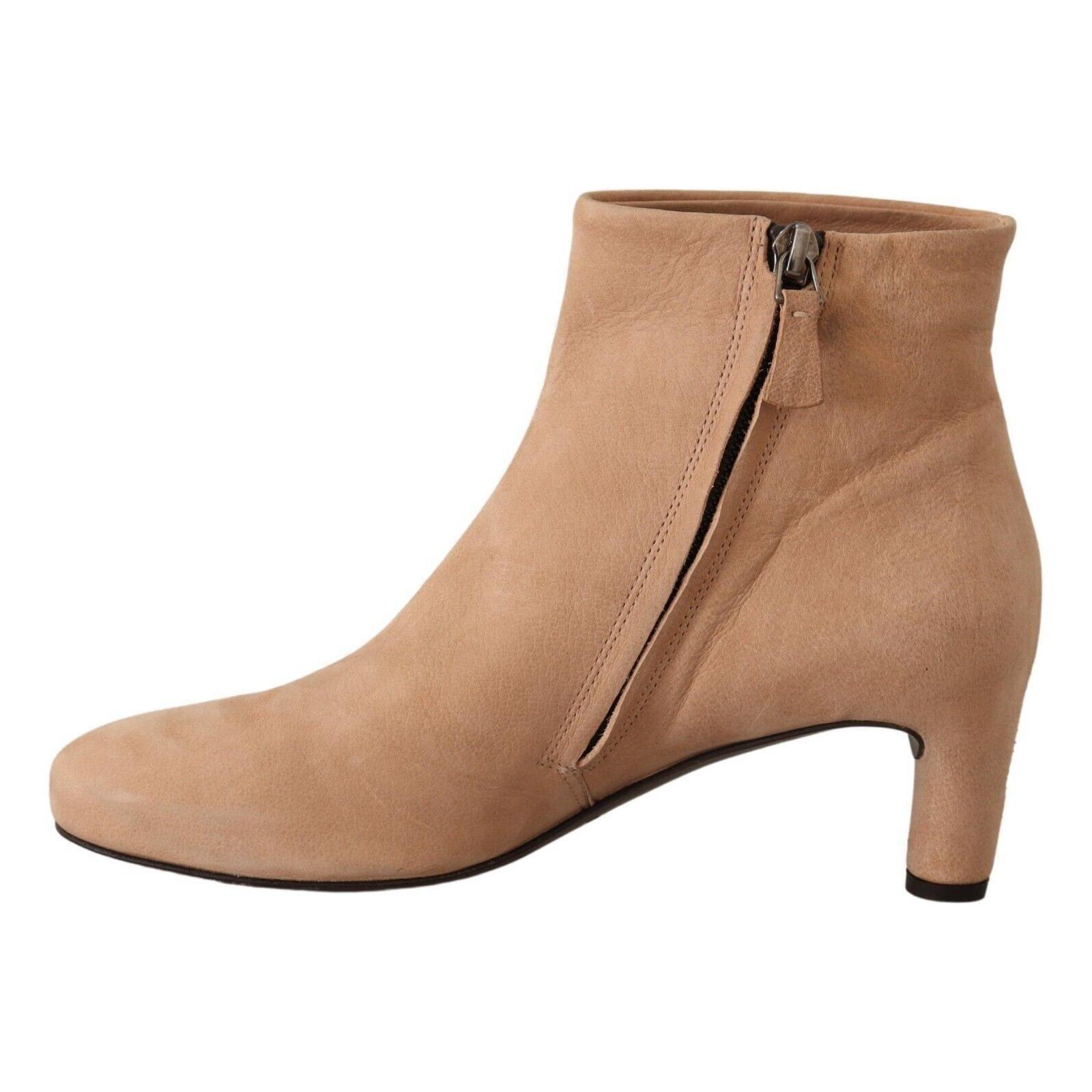 DEL CARLO Beige Suede Leather Mid Heels Pumps Boots