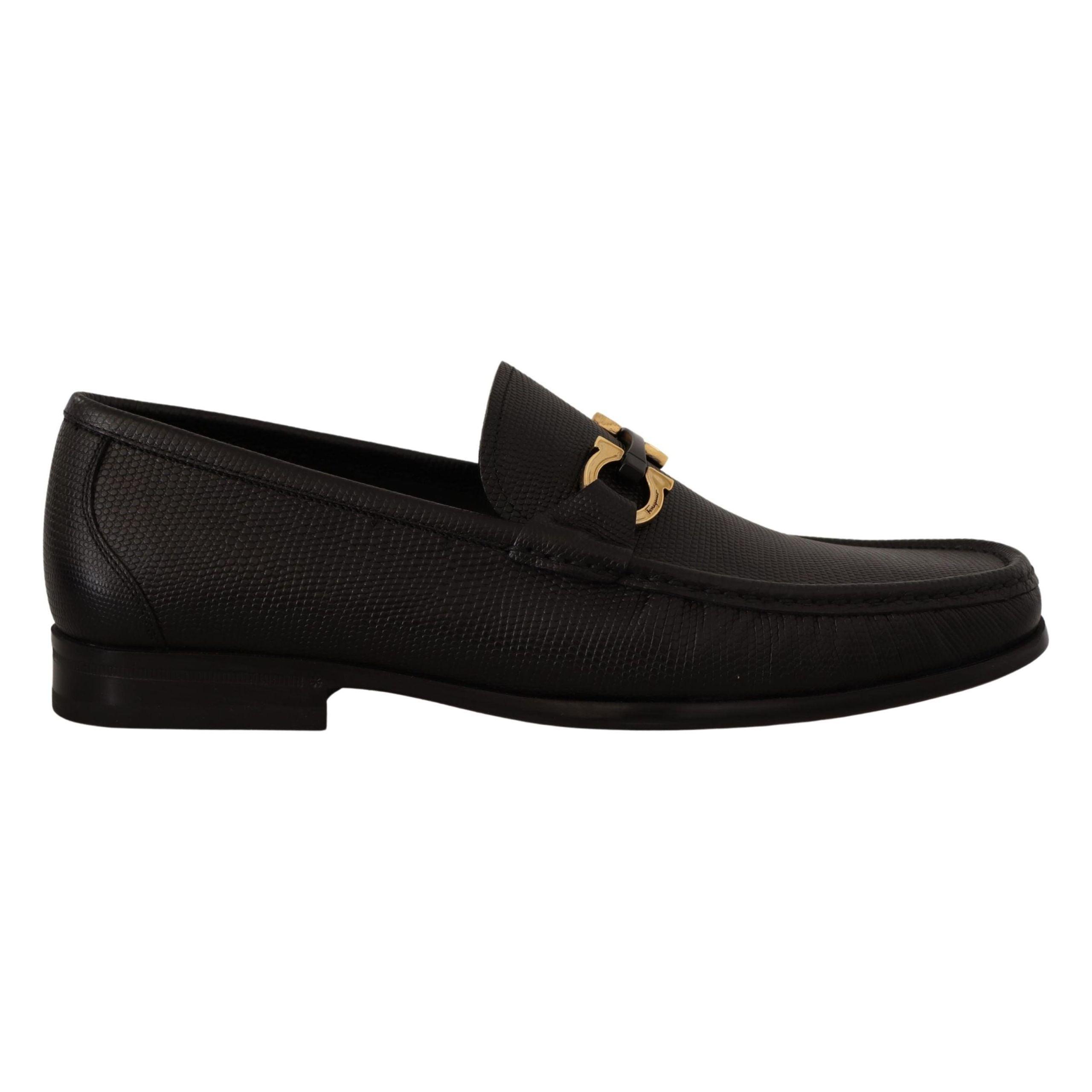 SALVATORE FERRAGAMO Black Leather Moccasins Shoes