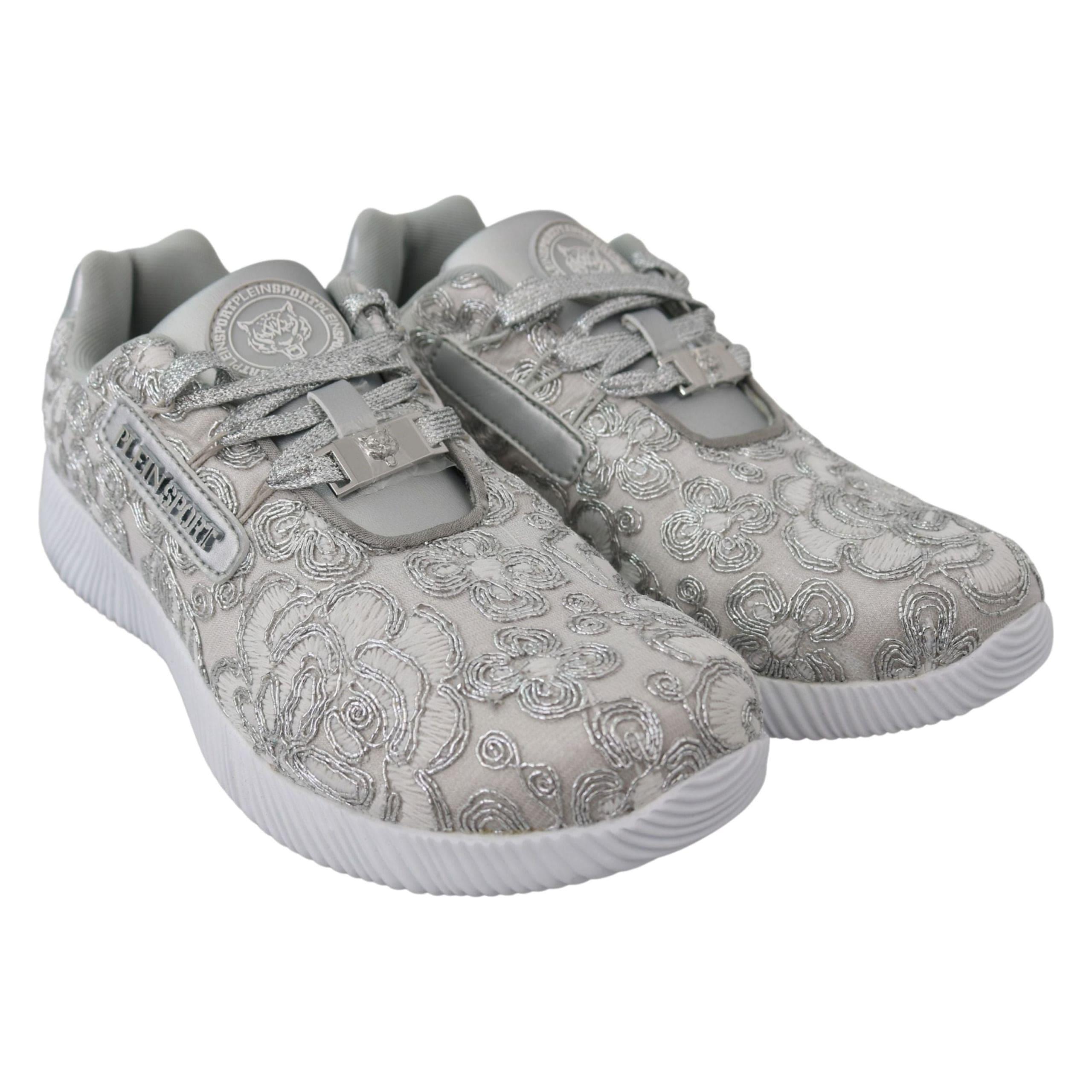 PLEIN Sport Silver Polyester Runner Joice Sneakers Shoes