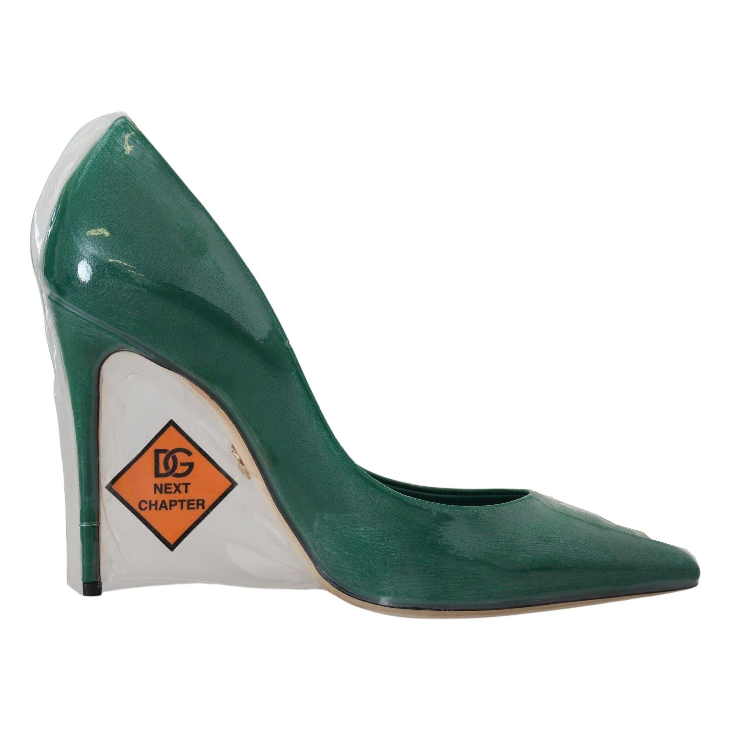 DOLCE & GABBANA Green Leather Heel Pumps Plastic