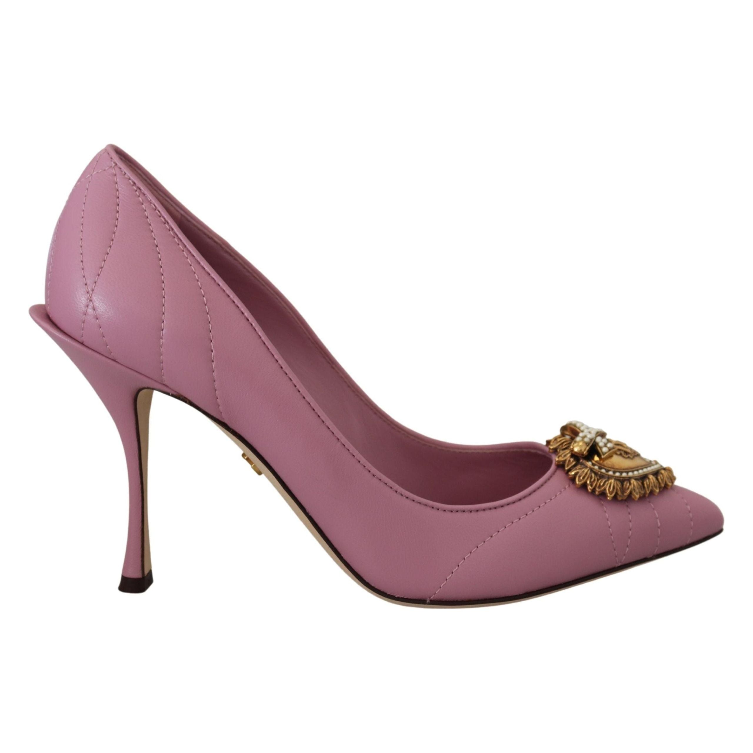 DOLCE & GABBANA Pink Leather Heart DEVOTION Heels Pumps