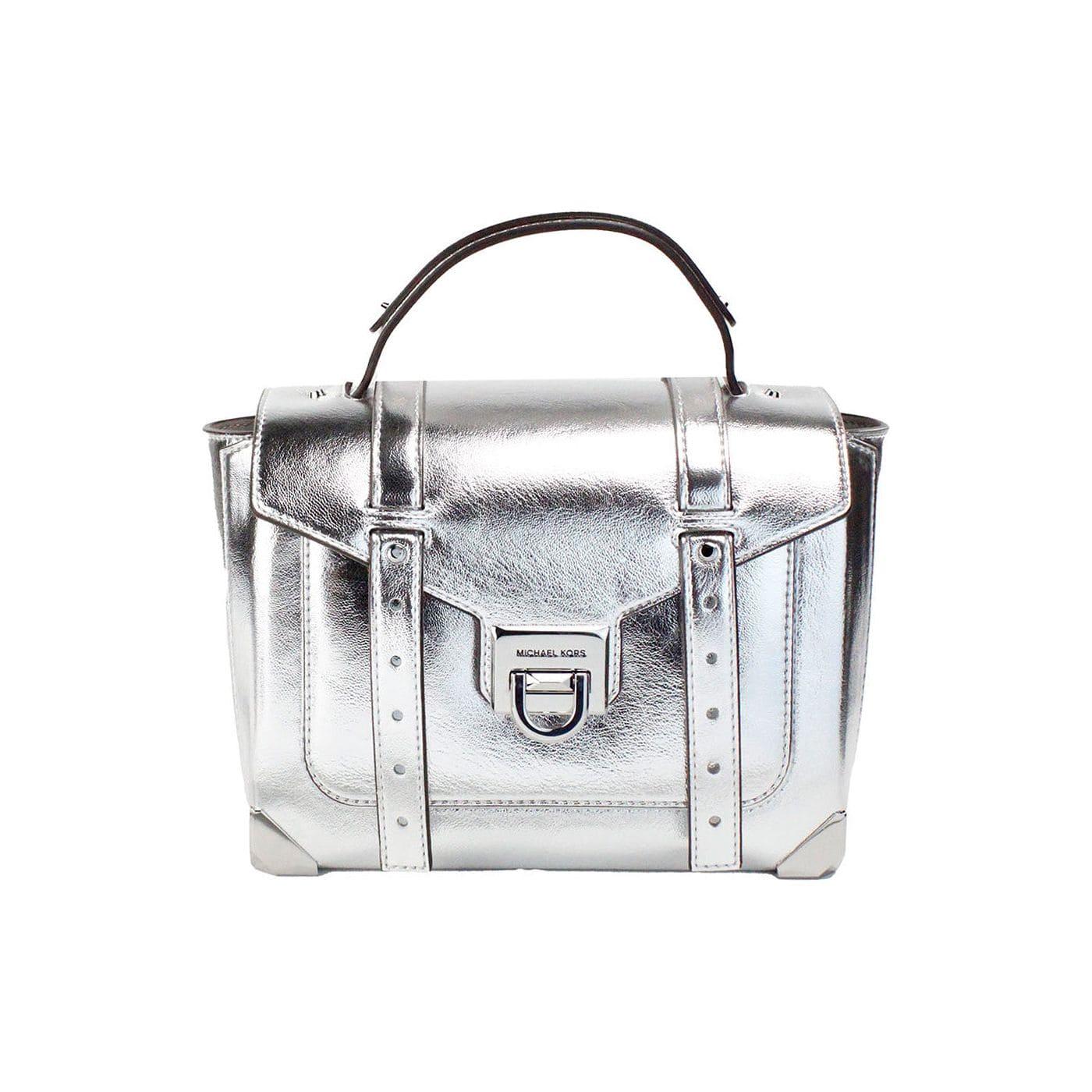 MICHAEL Kors Manhattan Medium Silver Leather Satchel Bag