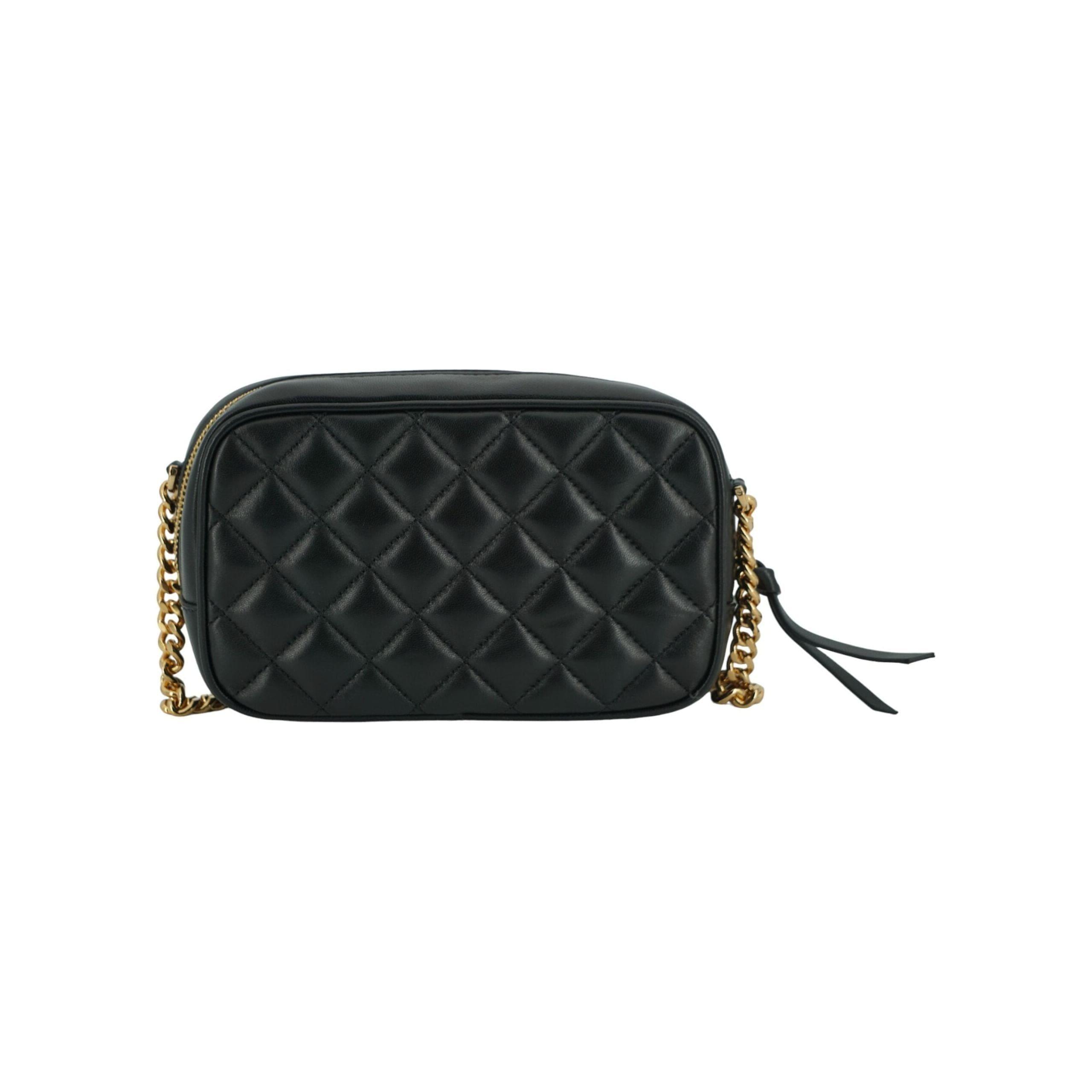 VERSACE Black Leather Small Camera Crossbody Bag