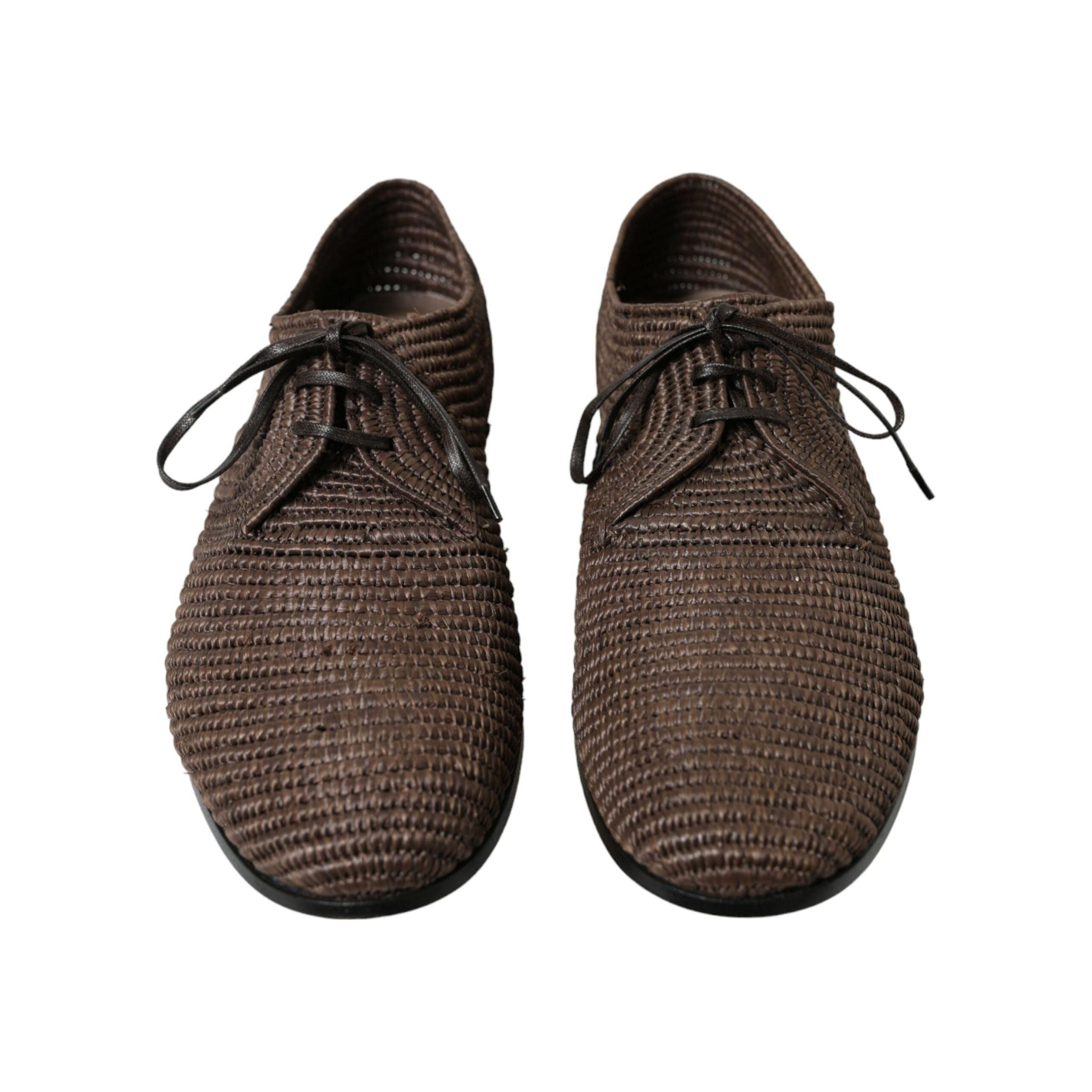 DOLCE & Gabbana Brown Raffia Lace Up Derby Dress Shoes