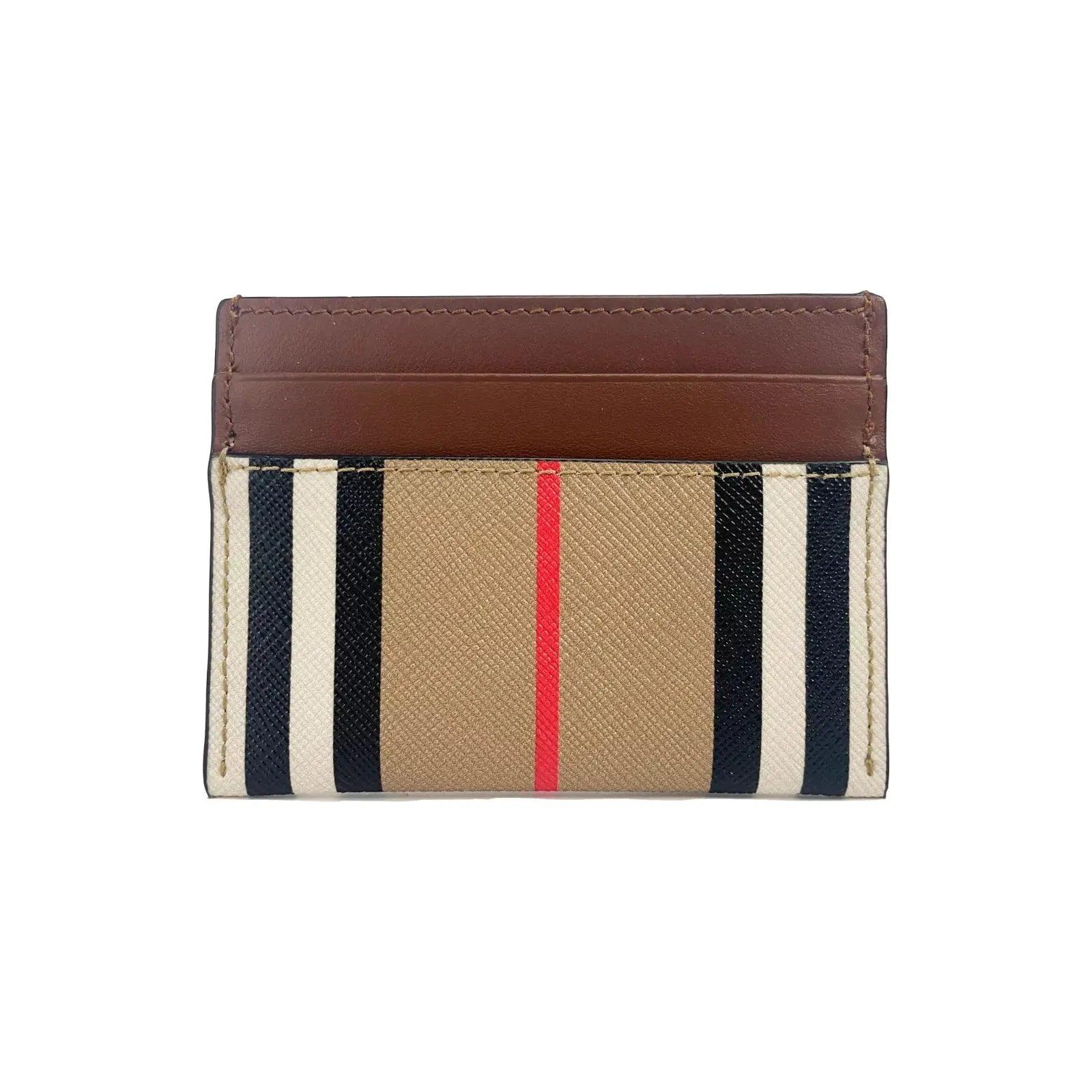 BURBERRY Sandon Tan Canvas Check Printed Leather Slim Card Case Wallet