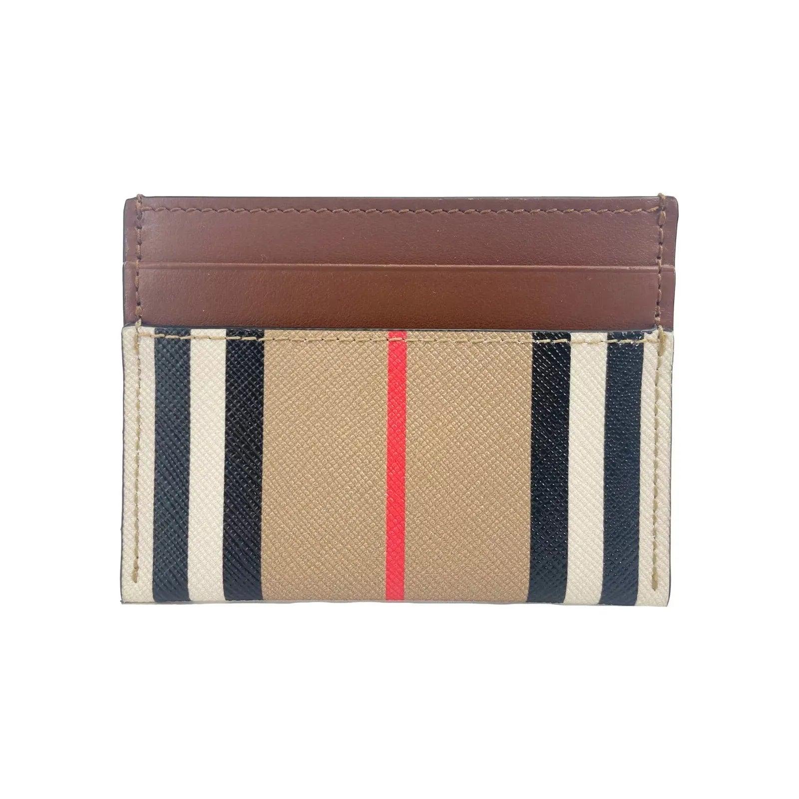 BURBERRY Sandon Tan Canvas Check Printed Leather Slim Card Case Wallet