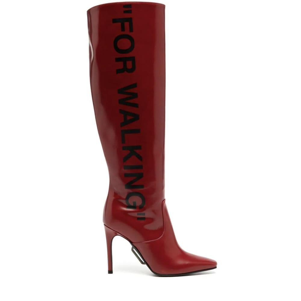 OFF-White Chic Scarlet Patent Leather Stiletto Boots