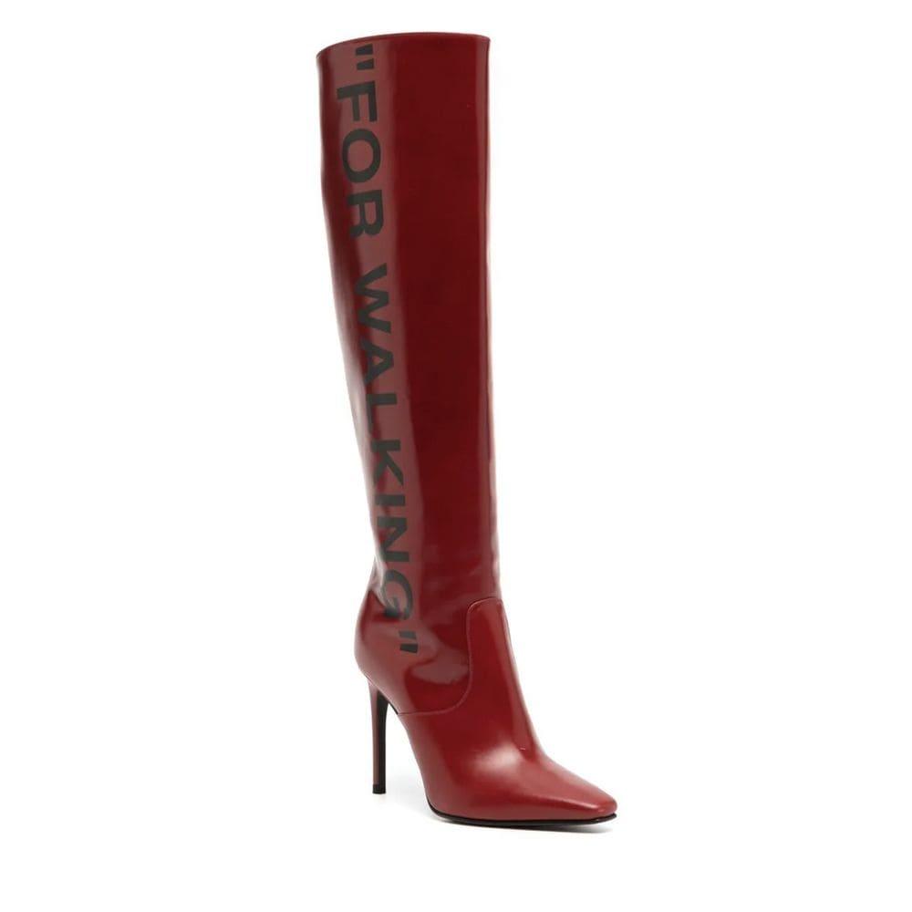 OFF-White Chic Scarlet Patent Leather Stiletto Boots