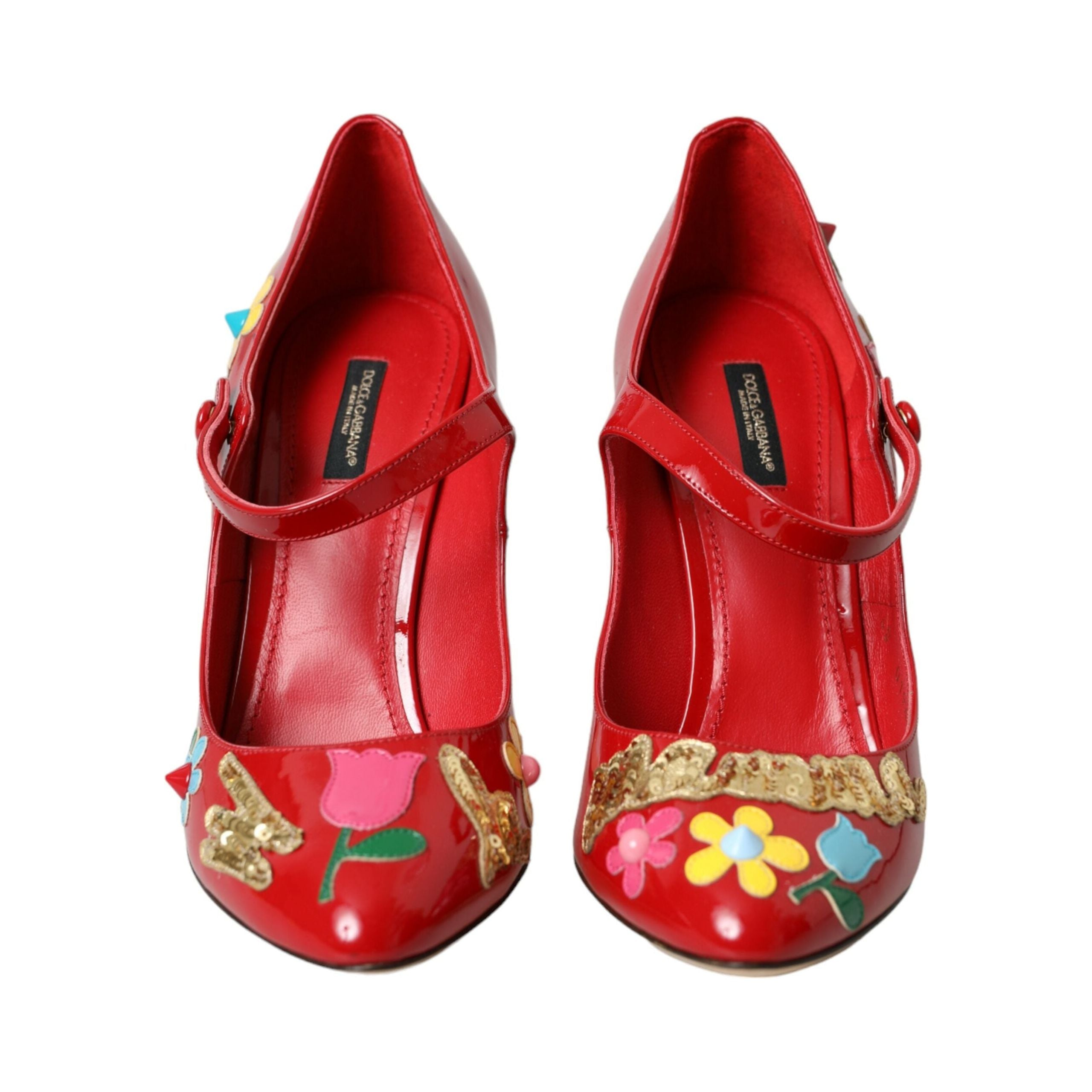 DOLCE & Gabbana Leather Embellished Mary Jane Heels Shoes