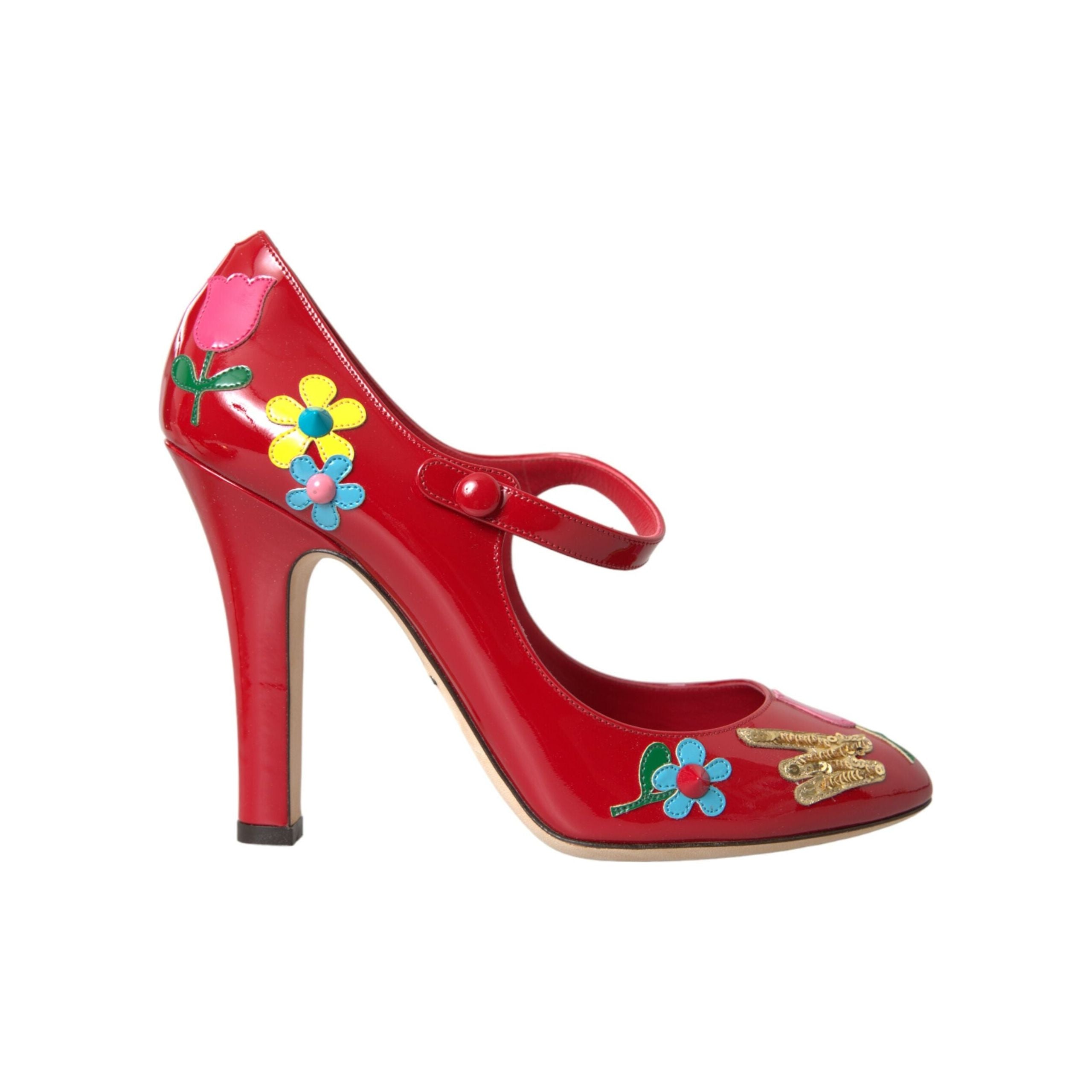 DOLCE & Gabbana Leather Embellished Mary Jane Heels Shoes