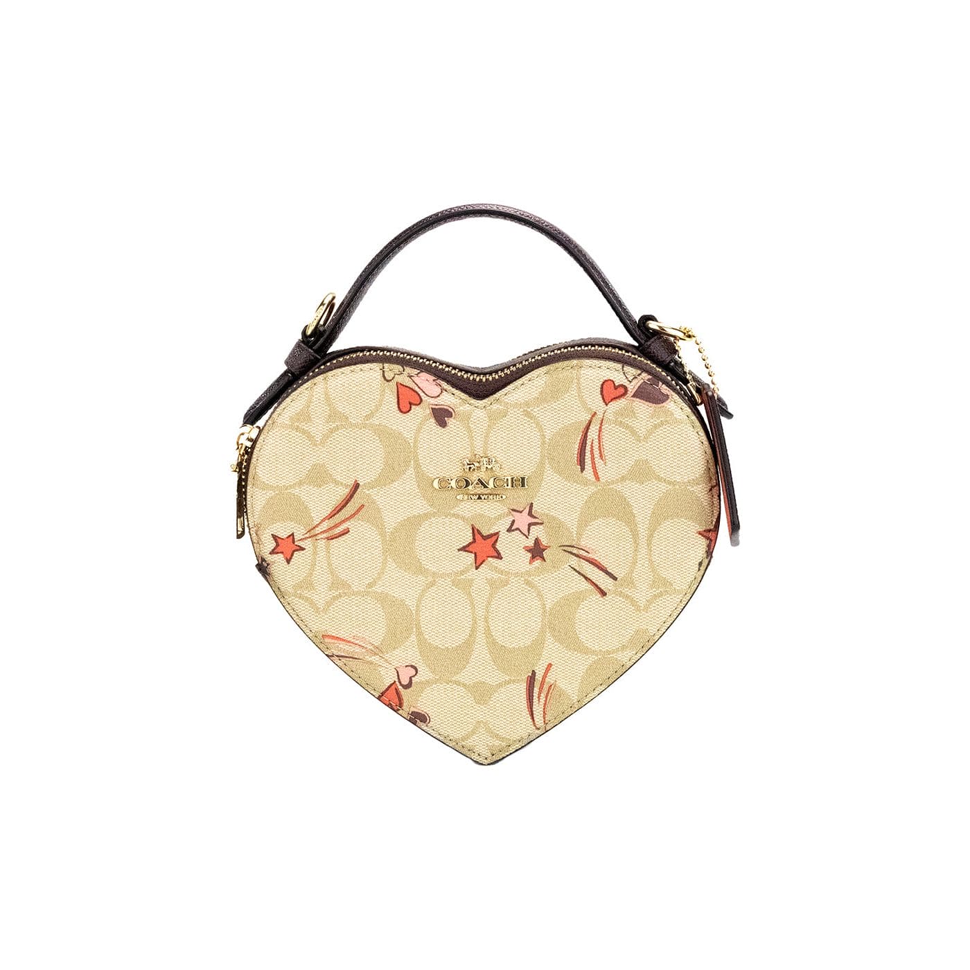 COACH Heart Small Light Khaki Star Canvas Crossbody Bag