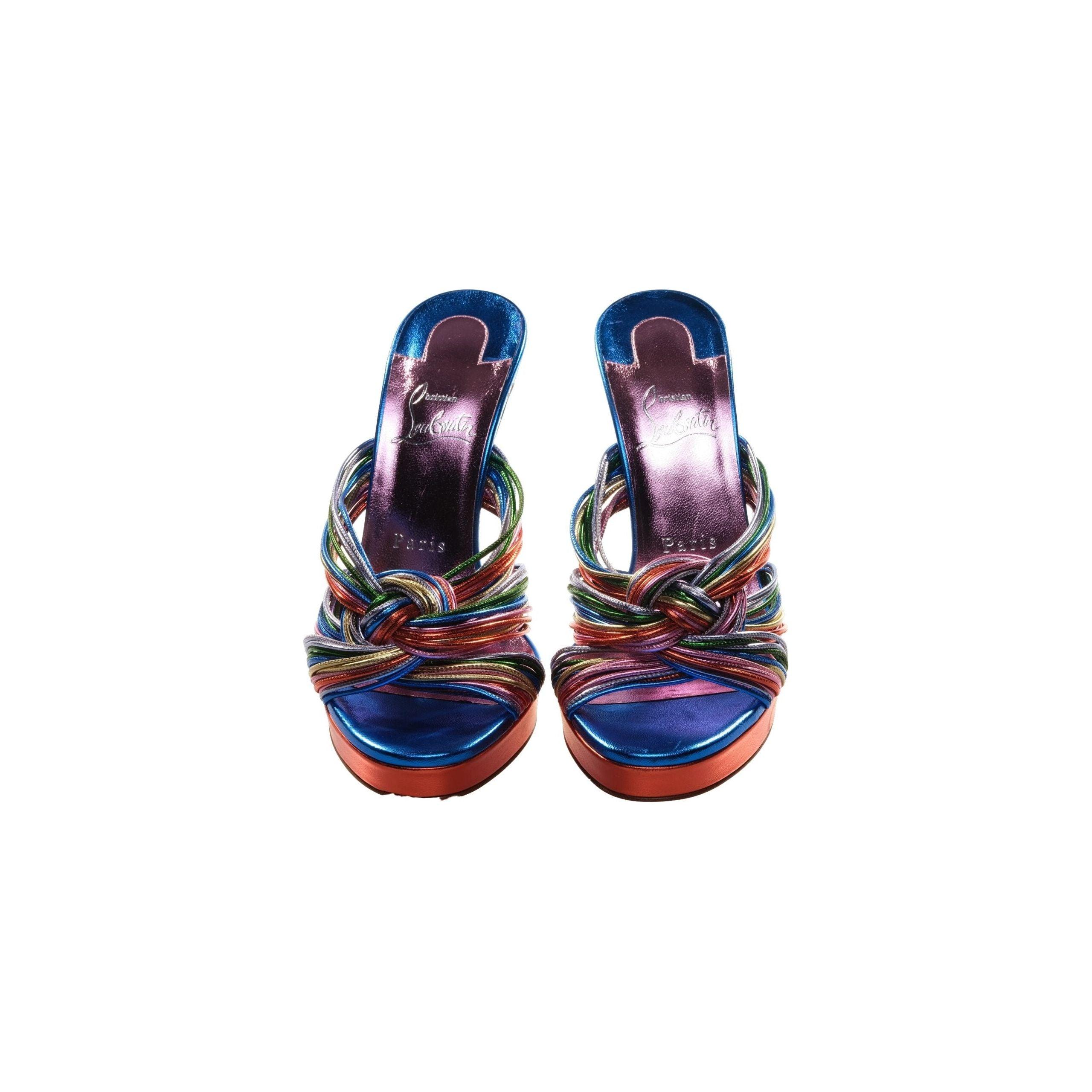 CHRISTIAN Louboutin Multitaski Alta 120 Multicoloured Leather Knotted Strappy High Heel Mules