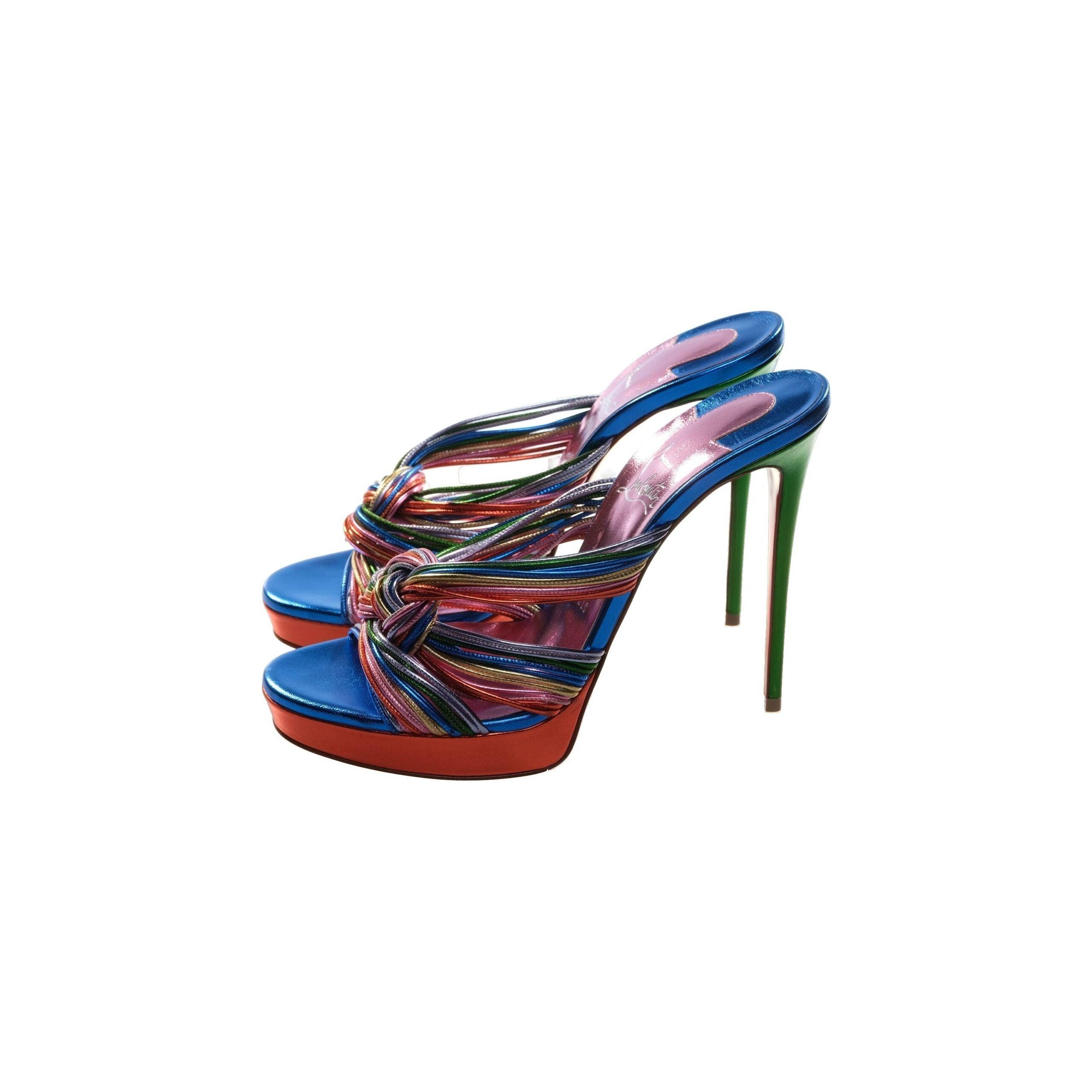 CHRISTIAN Louboutin Multitaski Alta 120 Multicoloured Leather Knotted Strappy High Heel Mules