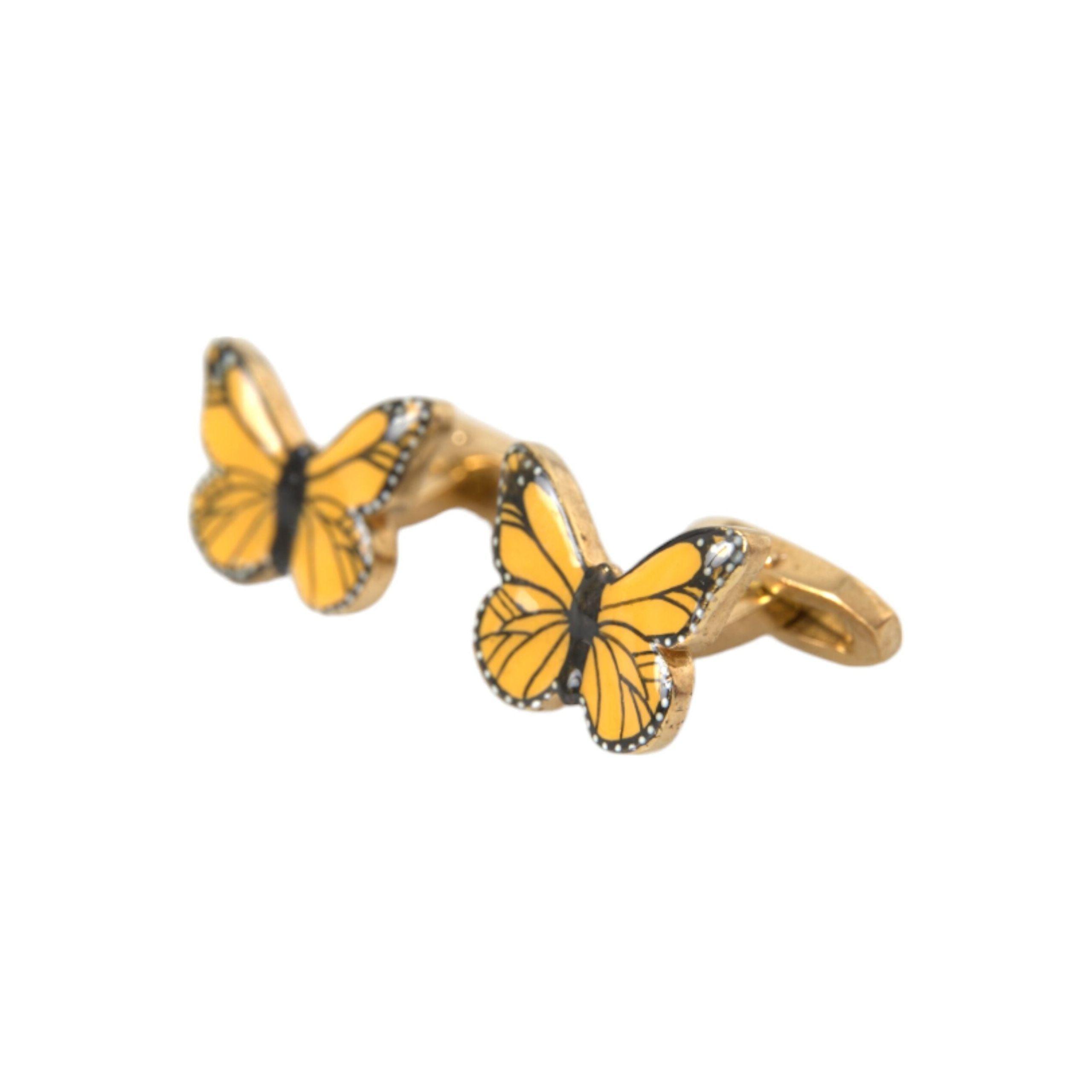 DOLCE & Gabbana Gold Tone Brass Butterfly Enamel Men Cufflink