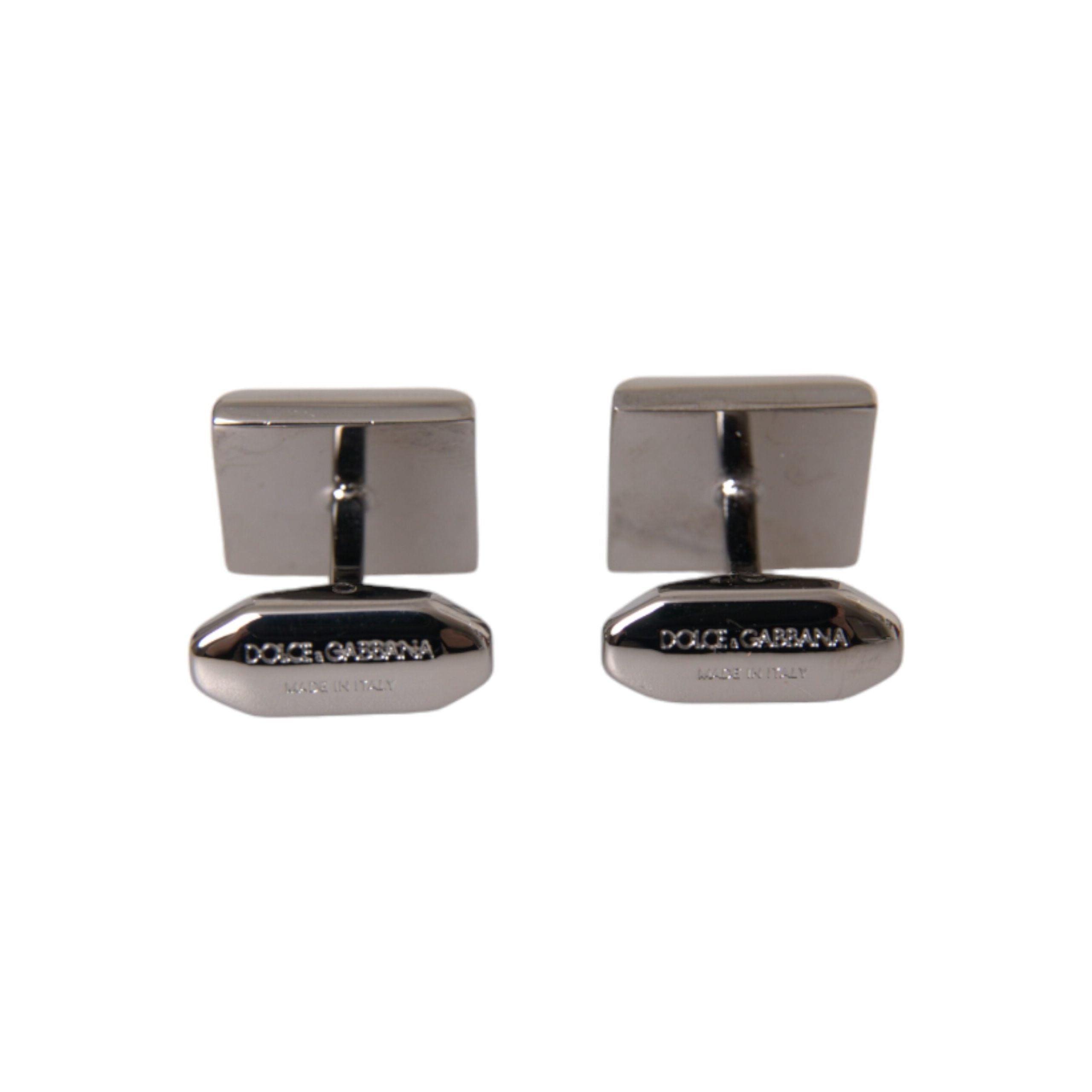 DOLCE & Gabbana Silver Plated Brass Pin Crystal Cufflinks