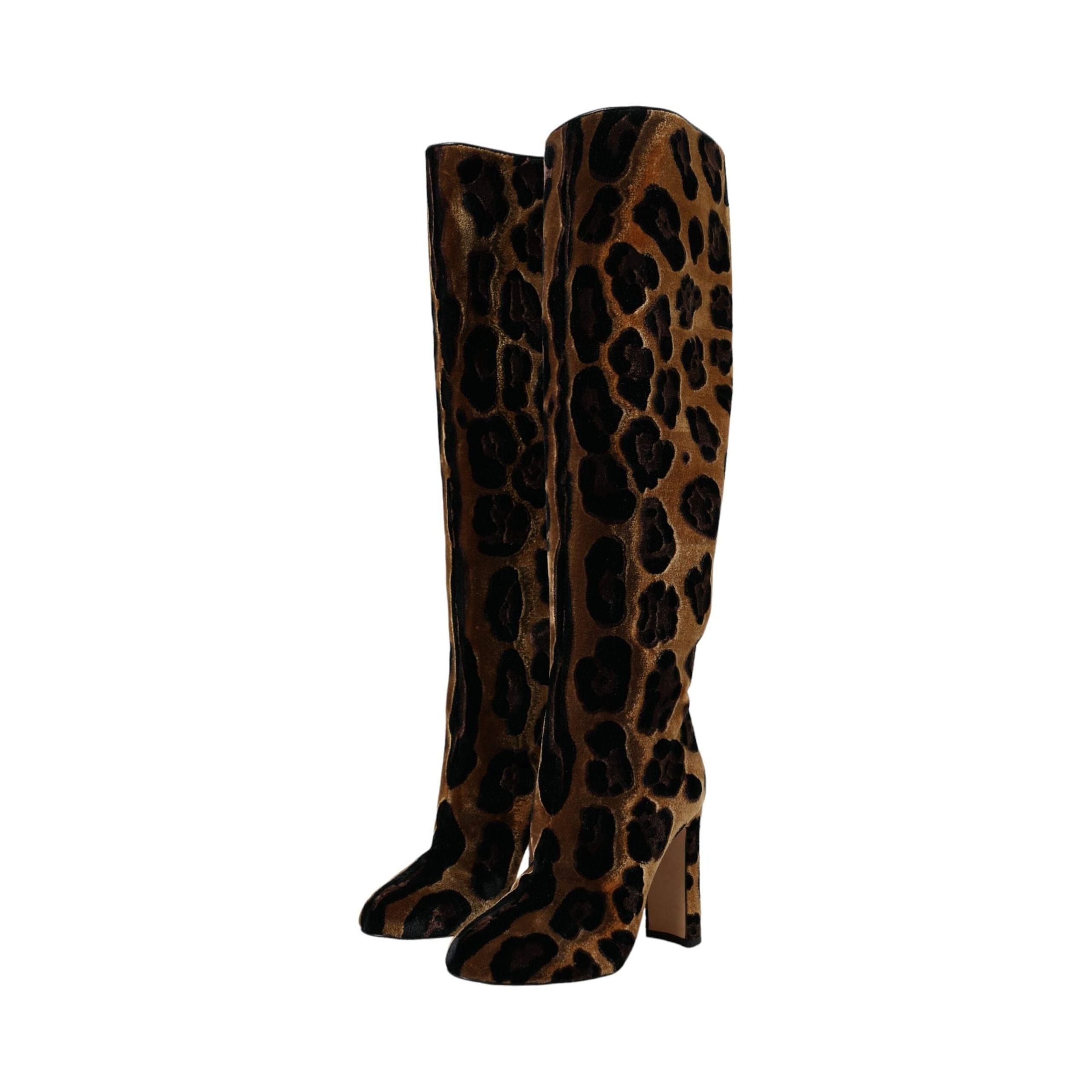 DOLCE & Gabbana Brown Giraffe Velvet Leather Boots