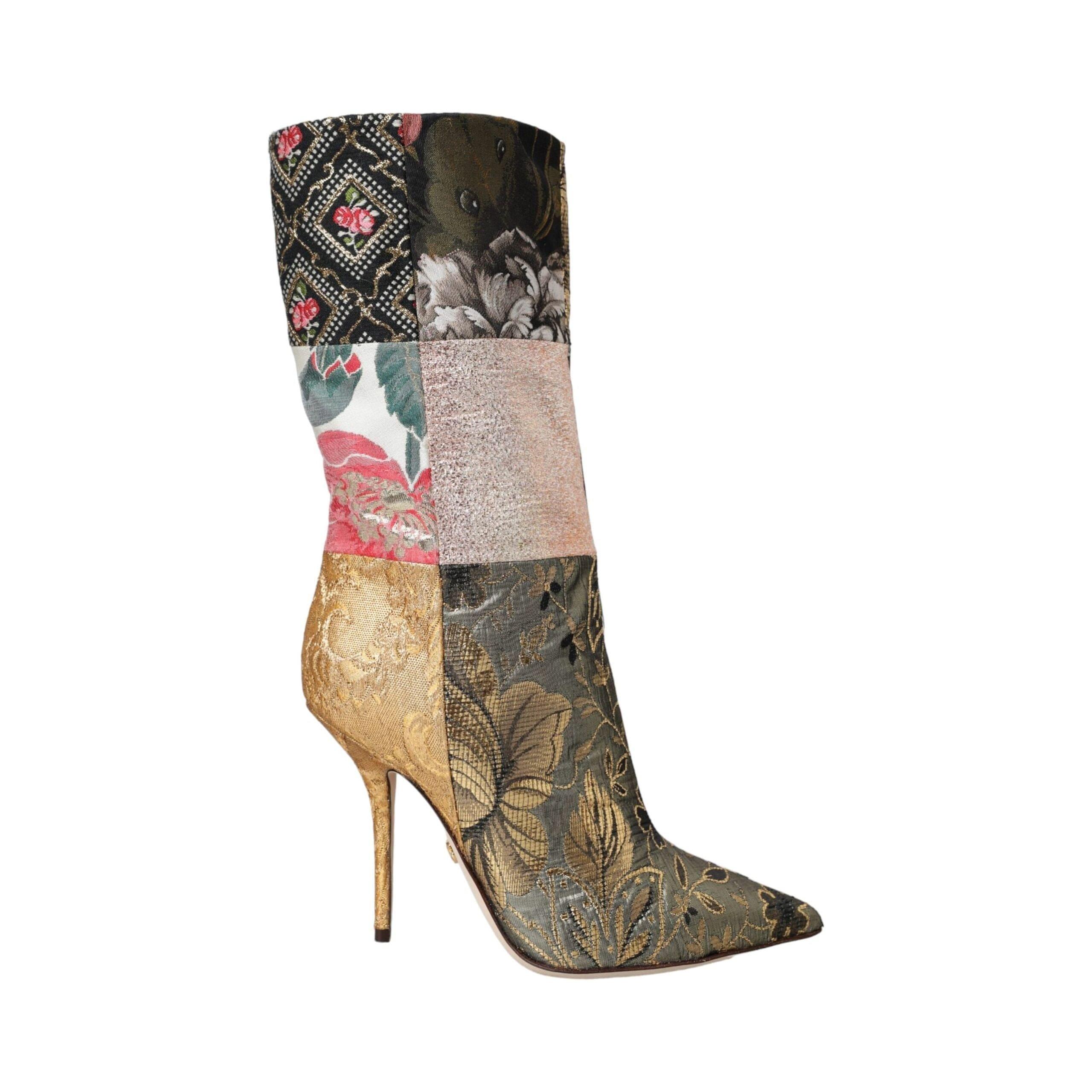 DOLCE & Gabbana Multicolor Patchwork Print Heeled Boots