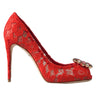 DOLCE & GABBANA Red Taormina Lace Crystal High Heels - OBY BAGS