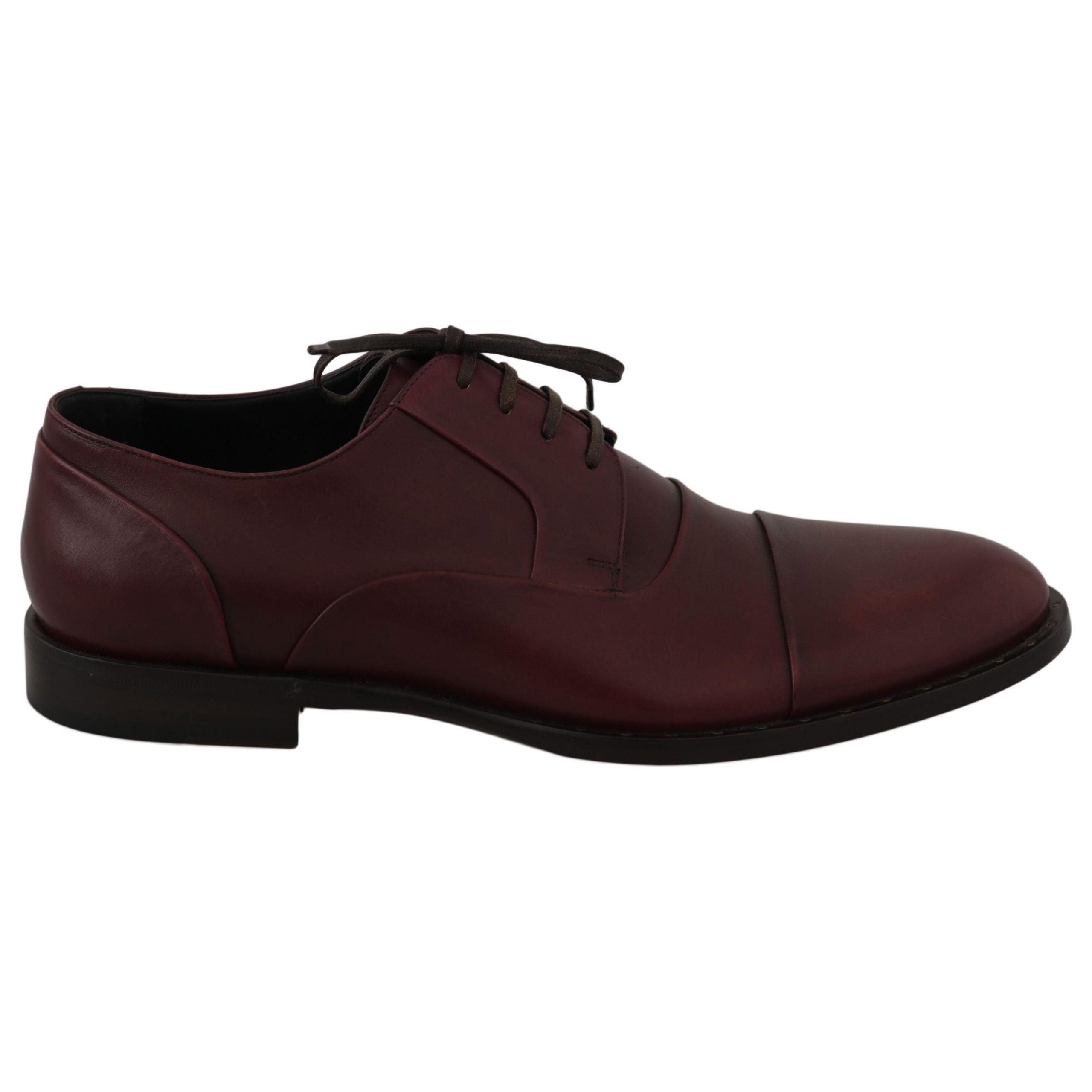 DOLCE & GABBANA Red Bordeaux Leather Derby Formal Shoes